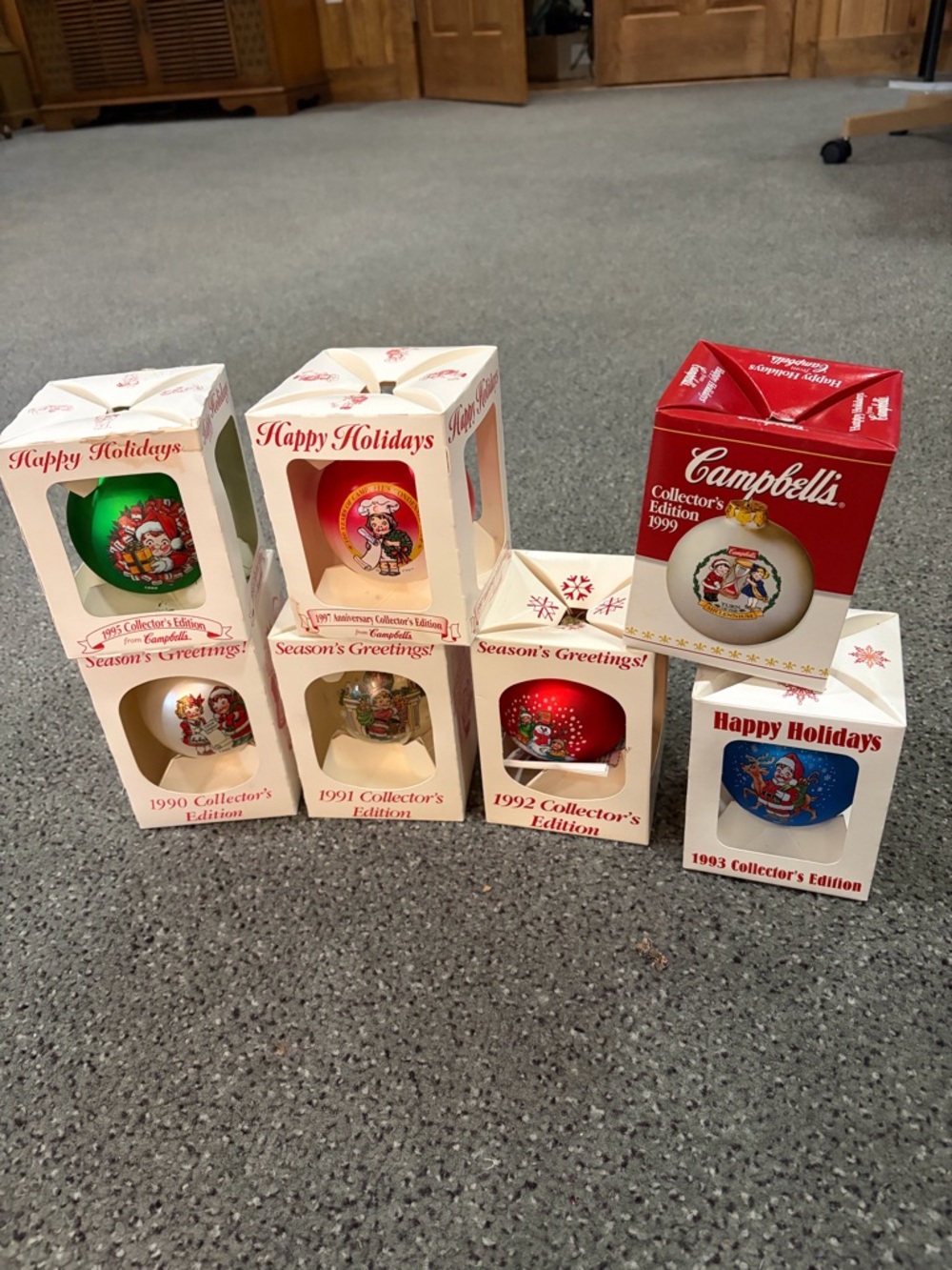 Campbells Holiday Collector Ornaments *two have defects in colored wrap*